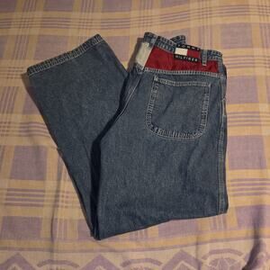 Vintage 90s Tommy Hilfiger Carpenter Jeans Wide Leg Baggy Denim Y2K Flag Logo